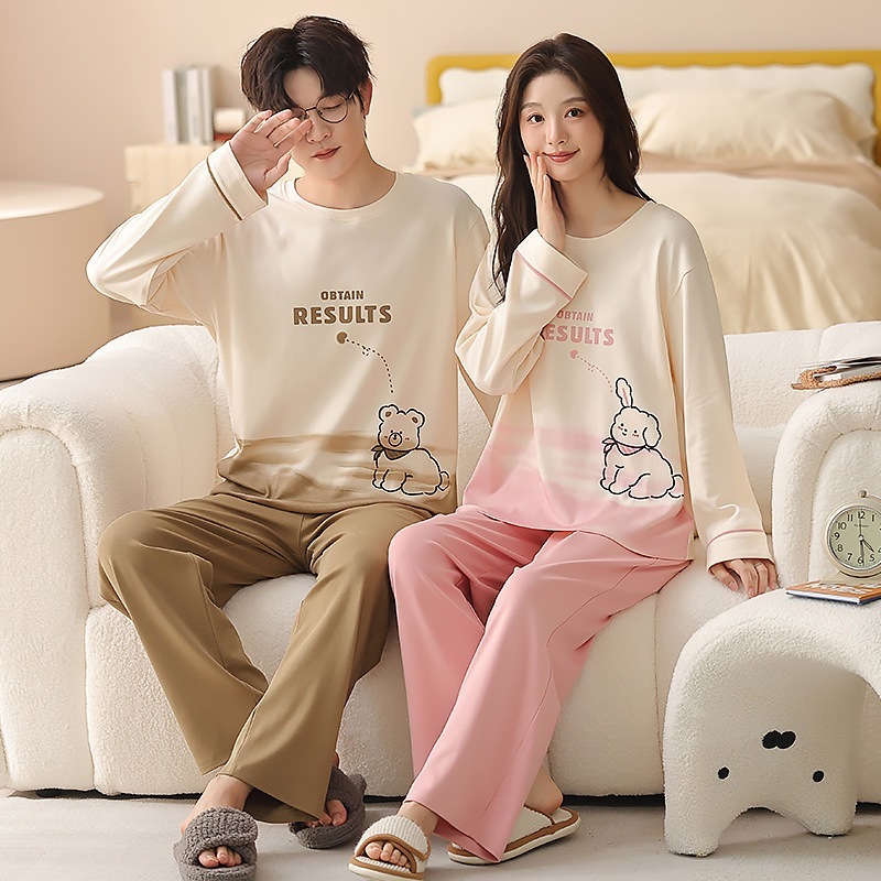 カップルのパジャマ純綿春と秋のスタイル長袖長ズボンシンプルなホームウェア新しい秋と冬のスタイル男女兼用のオールコットンセット