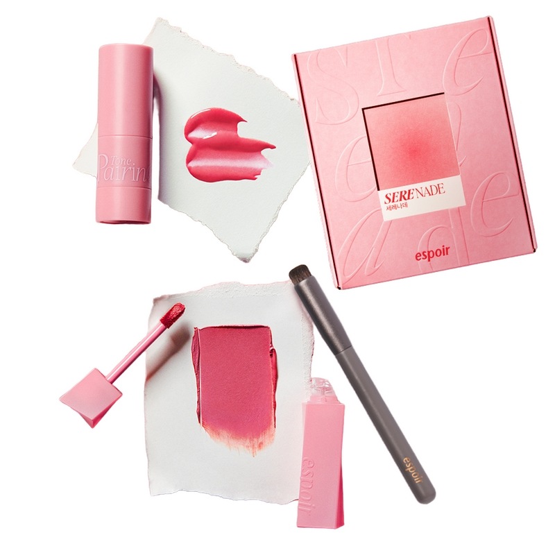 エスプアセレナーデエディション（クチュールブラベルベットセレナーデ5.5g+トンペアリングリキッドチークセレナーデ8ml）+リップスマージブラシ2種SET