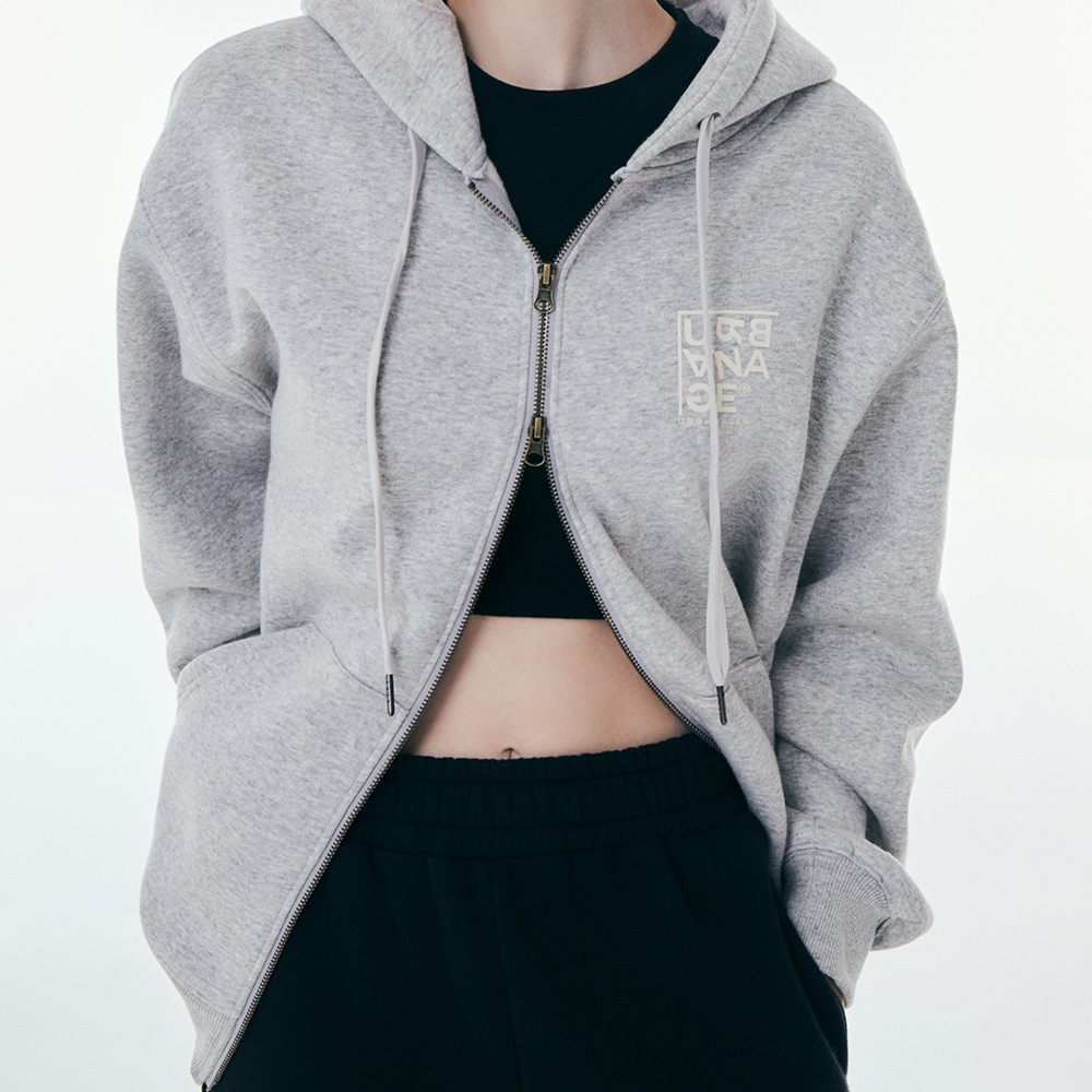 Logo-print hooded zip-up (Melange Gray)