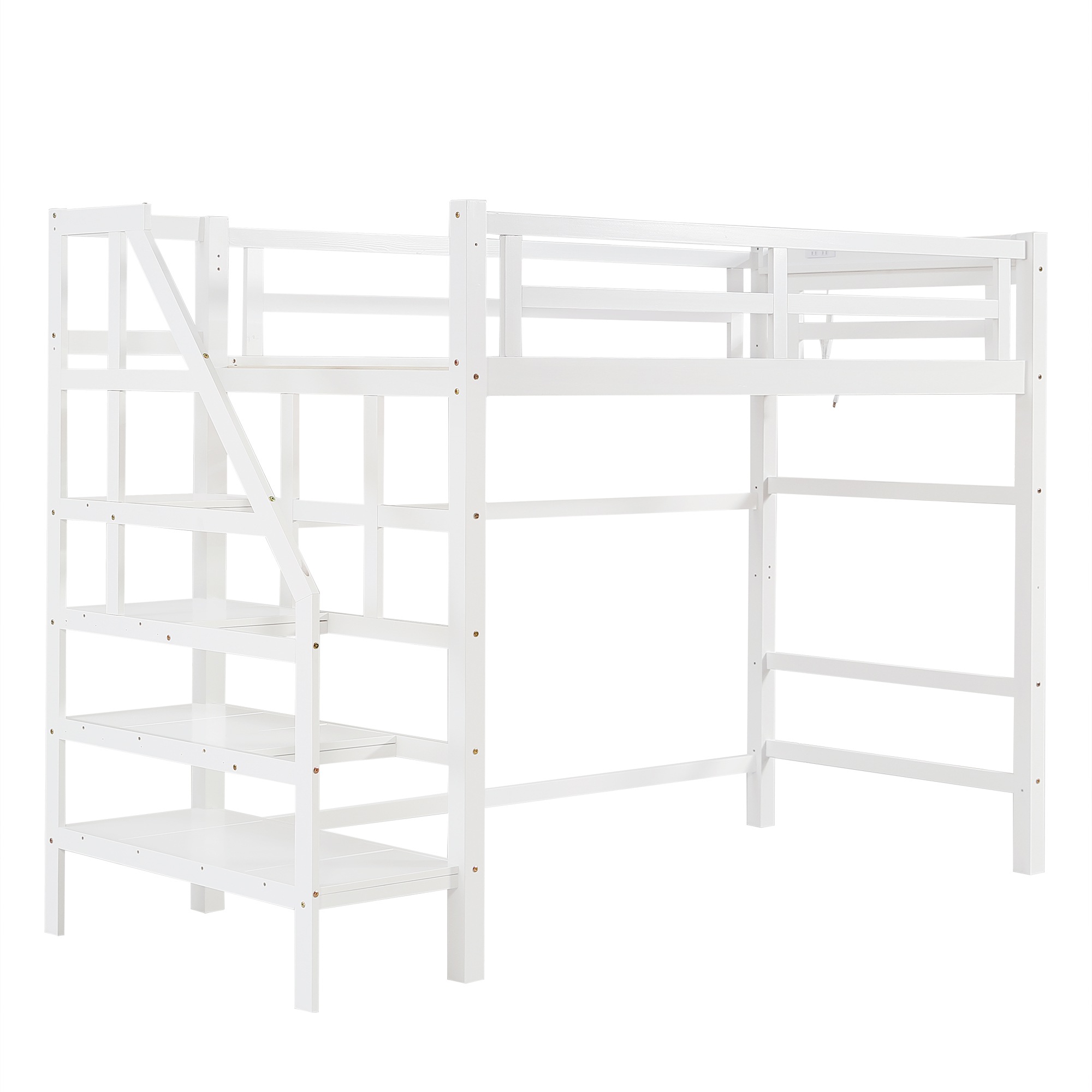 【国内出荷 - 3日配達】ロフトベッド 階段付き 天然木 コンセント付き シングル 宮付き 収納棚付き 収納 北欧風 大人 一人暮らし 子供ベッド ベッド 木製ロフトベッド 高さ172cm~171 34,969円