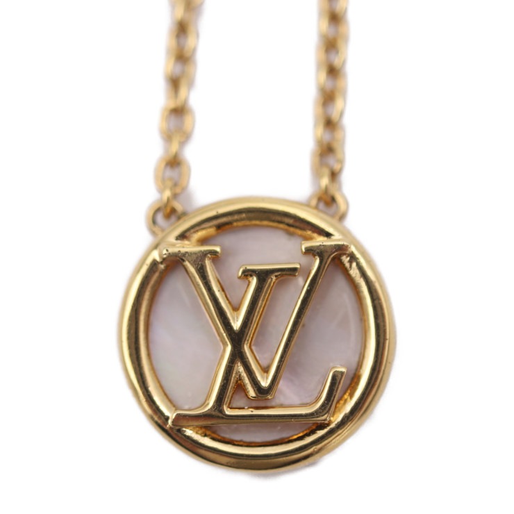美品 LOUIS VUITTON ルイ ヴィトン ネックレス M80259 コリエ L TO V メタル マザーオブパール ゴールド サークルロゴ ビトン 本物保証 中古
