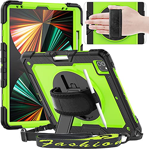 Timecity iPad Pro 12.9 ケース 2022新型 第6/ 5/ 4/ 3世代 頑丈 耐衝撃 ワイヤレス充電対応 スタンド機能 保護フィルム付き ペン収納 ハンドストラップ付き 肩掛け