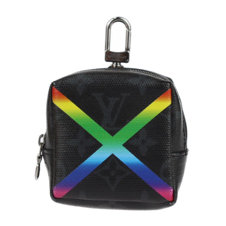 美品 LOUIS VUITTON ルイ ヴィトン ポーチ MP2467 ビジューサック スクエアーポーチ シャイニー モノグラム コーティングキャンバス レザー ブラック レインボーカラー バッグチャ