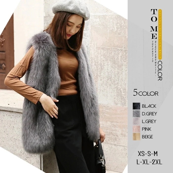 【急速出荷!】フェイクファーベスト ロング丈 ふわふわ エコファー ロング丈 ベスト 秋 冬 ボリューム　あったか レディース アウター ファーコート　ベージュ トレンド セレブ愛用 おしゃれ きれい 7,765円