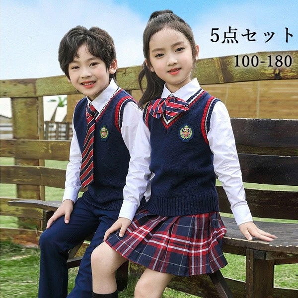 新色追加学生服 子供服 韓国風 ピアノ発表会 上下セット キッズスーツ キッズフォーマルスーツ 女の子 男の子 女児 小学校 高校生 中学生 制服 ジャケット ブラウス スカート リボン 七五三 誕生