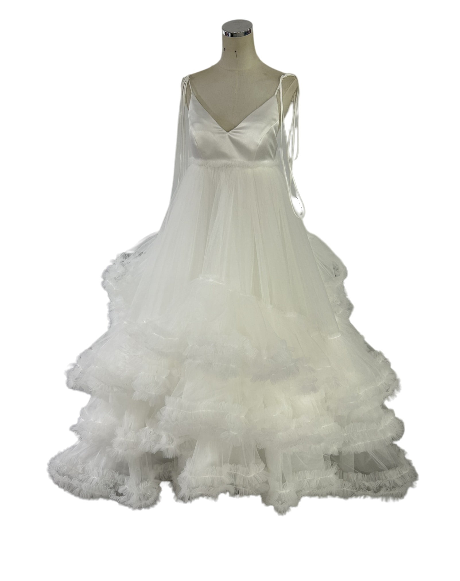 豪華！ウエディングドレス ラッフルフリル キャミソール ボリュームドレス 編み上げ 花嫁 前撮り