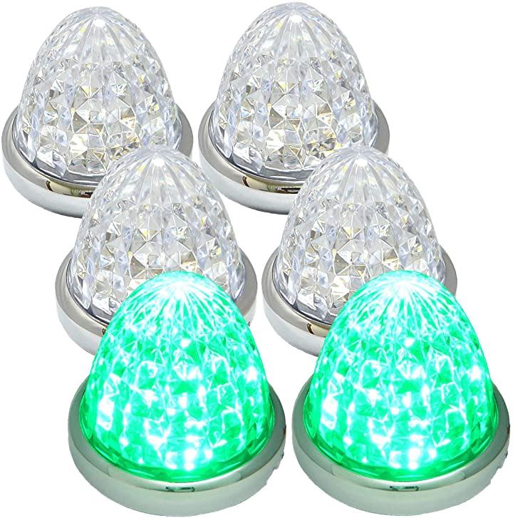 24V トラック用 LED マーカーランプ サイド 8面クリスタルカット仕様 16LED メッキリング 汎用 6個 セット( グリーン)