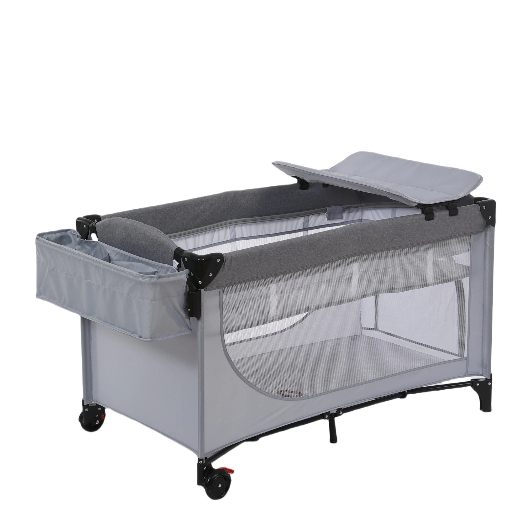 【安心保証】ベビーベッド 折りたたみ ベビーサークル おむつ替えテーブル付 お昼寝 収納 プレイヤード マットレス付 キャスター付き 多機能 軽量 出産祝い
