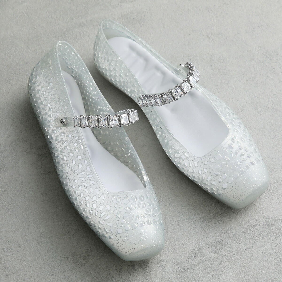 Jimmy Choo ジミーチュウ バレエシューズ THEJELLY NTX ザ ジェリー レディース クリスタル スクエアトゥ フラット シューズ 靴 CLEAR/SILVERMIX/CRYSTAL