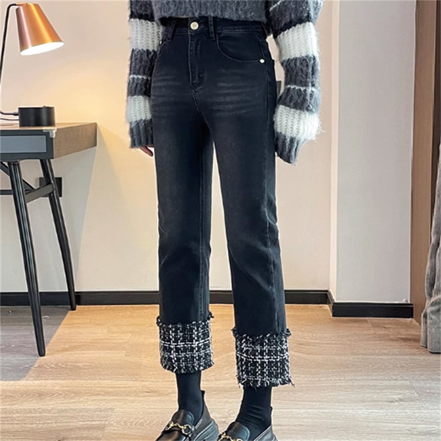 パンツ ボトム デニムパンツ ロング ロング丈 異素材切り替え ドッキング デニム かわいい 大人可愛い 大人女子 綺麗 シンプル カジュアル 大人 おしゃれ お洒落 こなれ感 ラフ