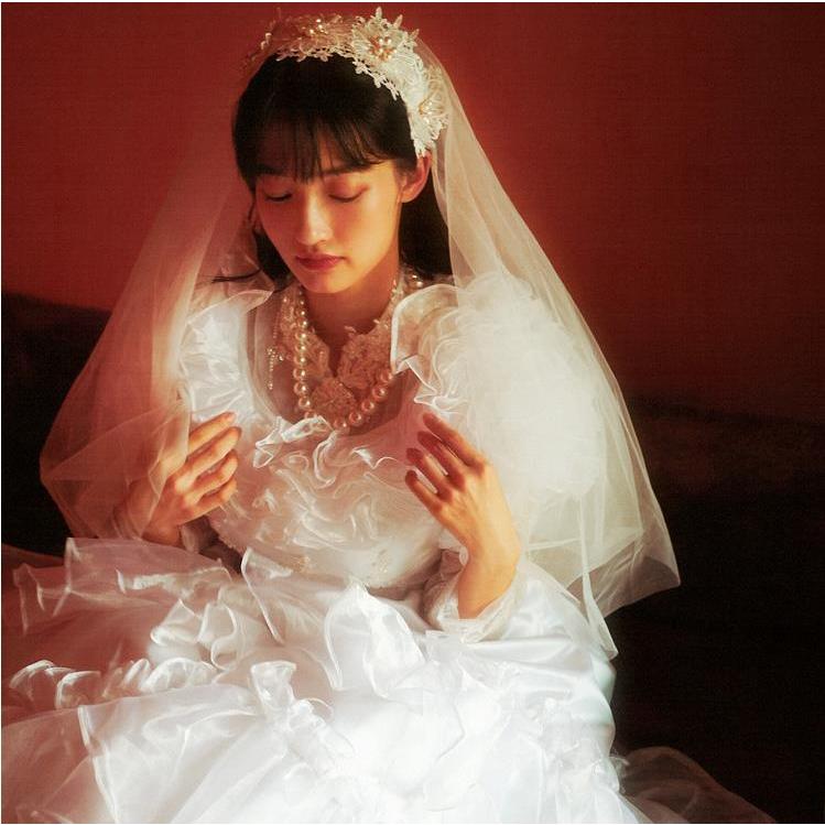 ウエディングドレス レトロドレス 花嫁 レース サテン 白 昭和風 前