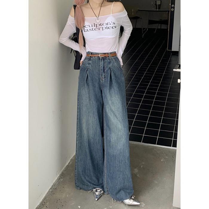 ワイドパンツ デニム レディース ベルト付き ジーパン ハイウエスト 美脚 カジュアル ズボン ロングパンツ 大きいサイズ 4,716円