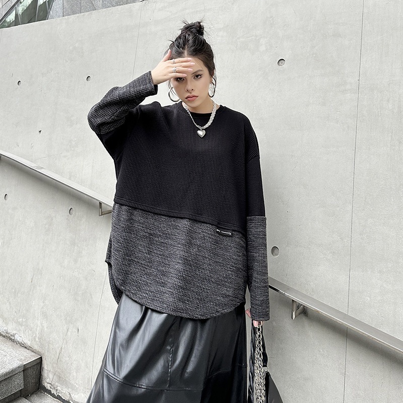 トレーナー 関連商品購入可能 レディース ブラウス 体型カバー メガ割 前短後長 【J.Fashion】 ドッキング ブラウス