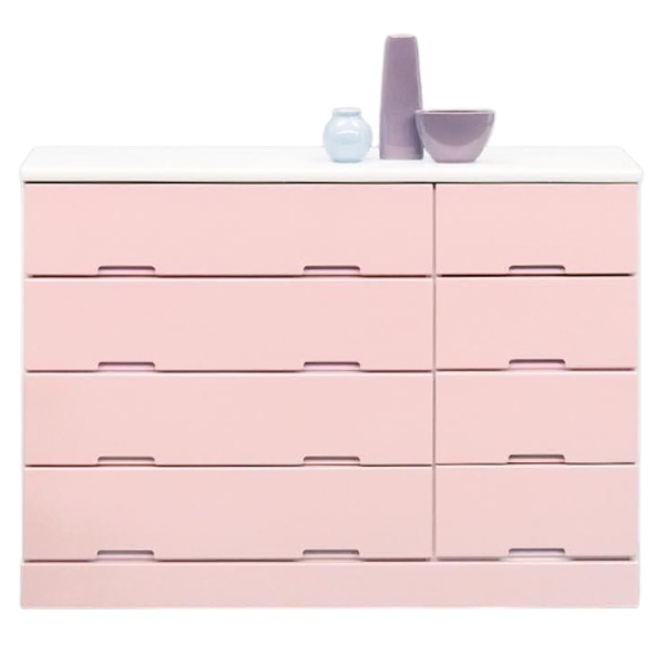 日本製 鏡面 エナメル塗装 ローチェスト 引き出しスライドレール 120cm幅 ピンク 完成品 チェスト タンス 衣類収納 引出し収納