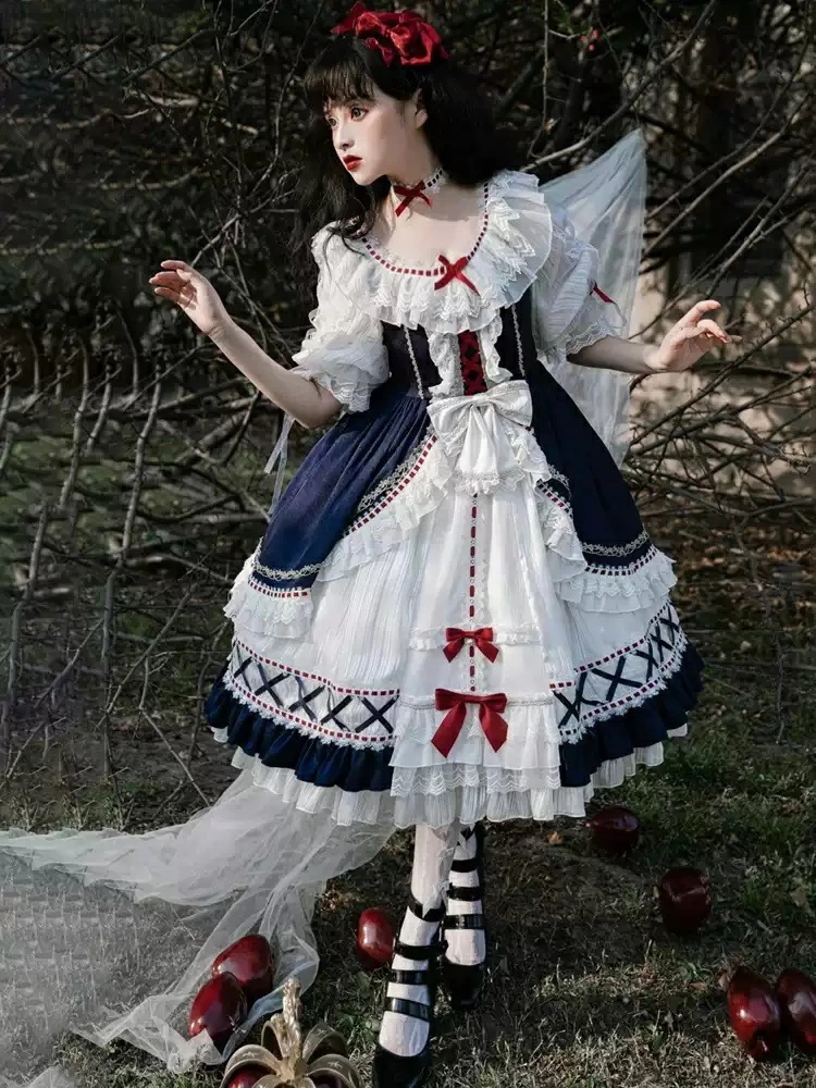【新作登場 最安値】可愛いロリータ服 ロリータワンピース 五分袖 雪姫 チョーカー付き 甘ロリータ プリンセスドレス 可愛いワンピース フリル フレアワンピース 萌えLolita 人コスチューム ゴ