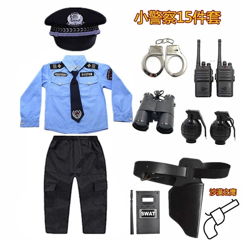 子供警察官男性と女性の長袖交通警察衣装警察制服軍事訓練服リトルポリス服パフォーマンス衣装