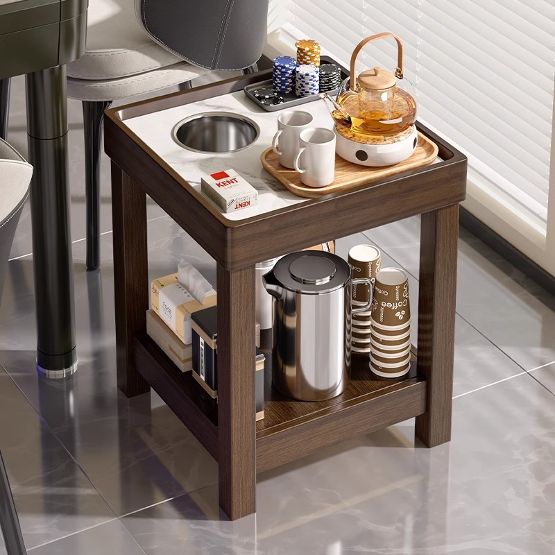 ソリッドウッドマジョンテーブルティーラックティーハウスチェスとカードルーム特別ティーテーブルマジョンマシンダブルレイヤーストレージラックエッジテーブル 10,940円