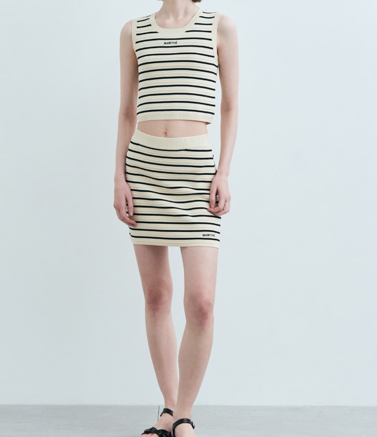 ストライプニットスカートセットアップ アイボリー