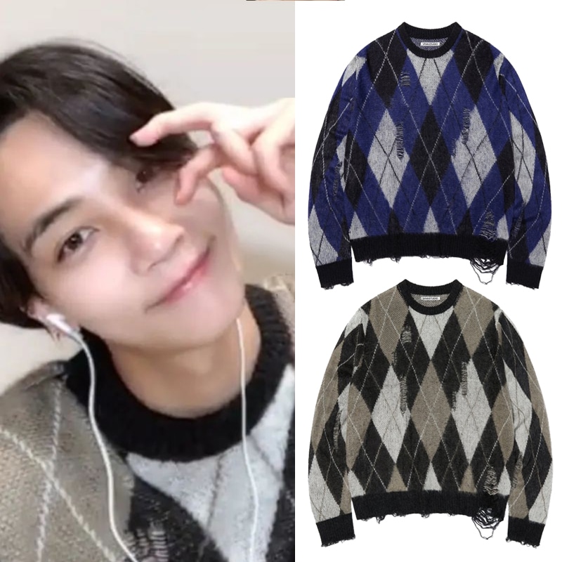 SEVENTEENジョンハン着用 DAMAGE ARGYLE KNIT