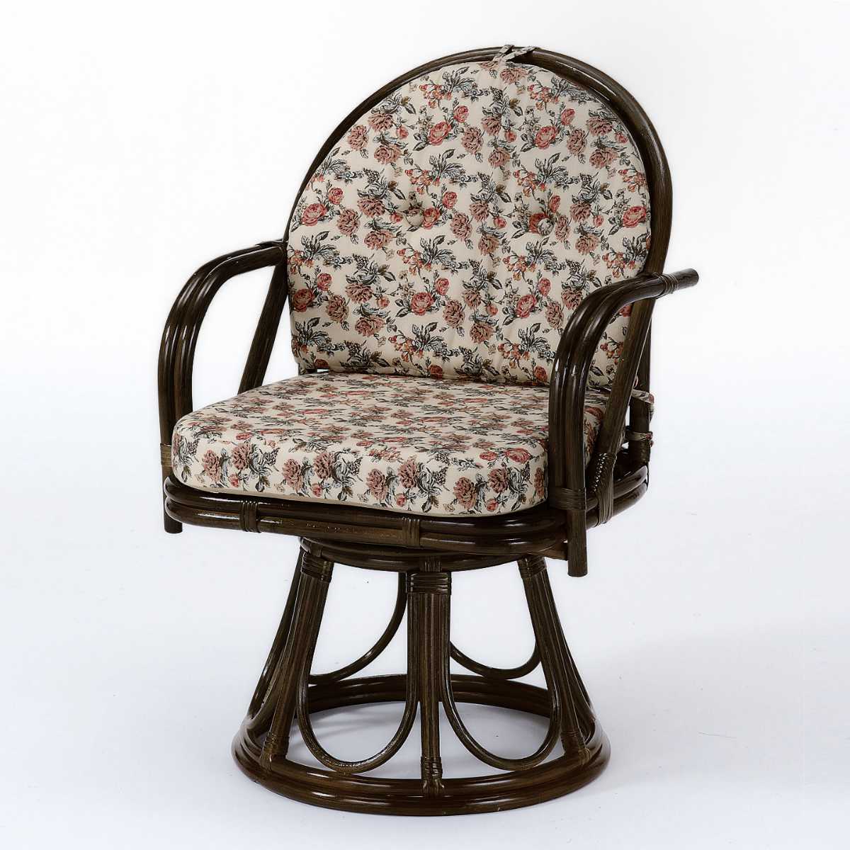 籐 回転座椅子 ラタンチェア ハイタイプ 座面高43cm 回転式 背もたれ付き 肘付き 肘掛 イス チェア 座いす アジアン 籐家具 花柄 和モダン ラタン リラックスチェア パーソナルチェア