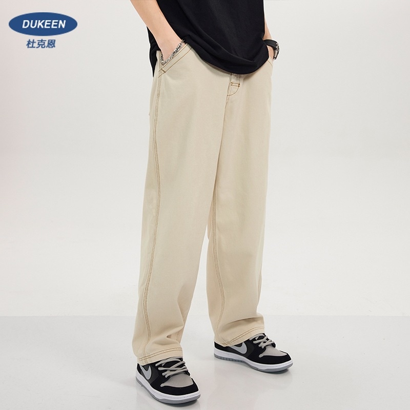 13）夏のメンズウォッシュヘビーウェイトジーンズピュアコットントレンディレトロアプリコットストレートレッグダッドパンツルーズカジュアルワイドレッグパンツ 6,236円