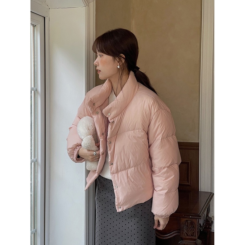 [冬のラブソング] Geming 韓国ダウンジャケット スタンドカラー ホワイトダックダウンブレッドジャケット ショートコットンジャケット W335B