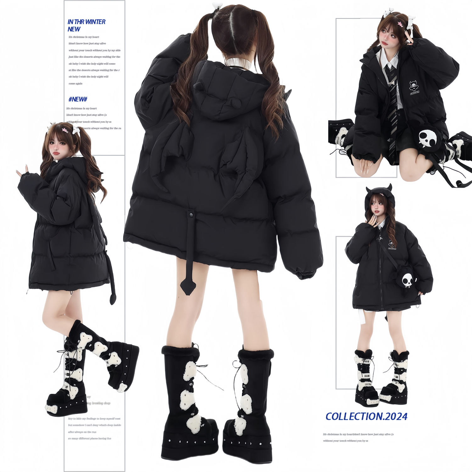甘くクールな立体小悪魔厚手保温ゆったり綿入れ冬綿入れ保温ダウンジャケット女