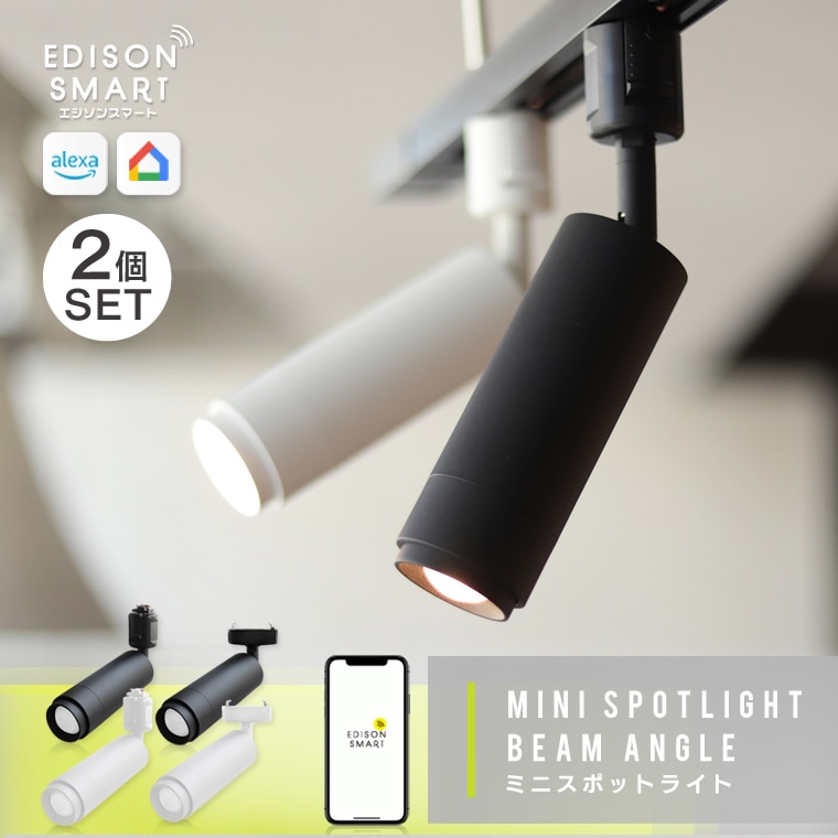 2個セット ダクトレール ライト エジソンスマート ミニスポットライト スポットライト照明 引掛けシーリング用プラグあり Wi-Fi アプリ 専用リモコン対応 音声操作 タイマー 遠隔 電気 天井照明