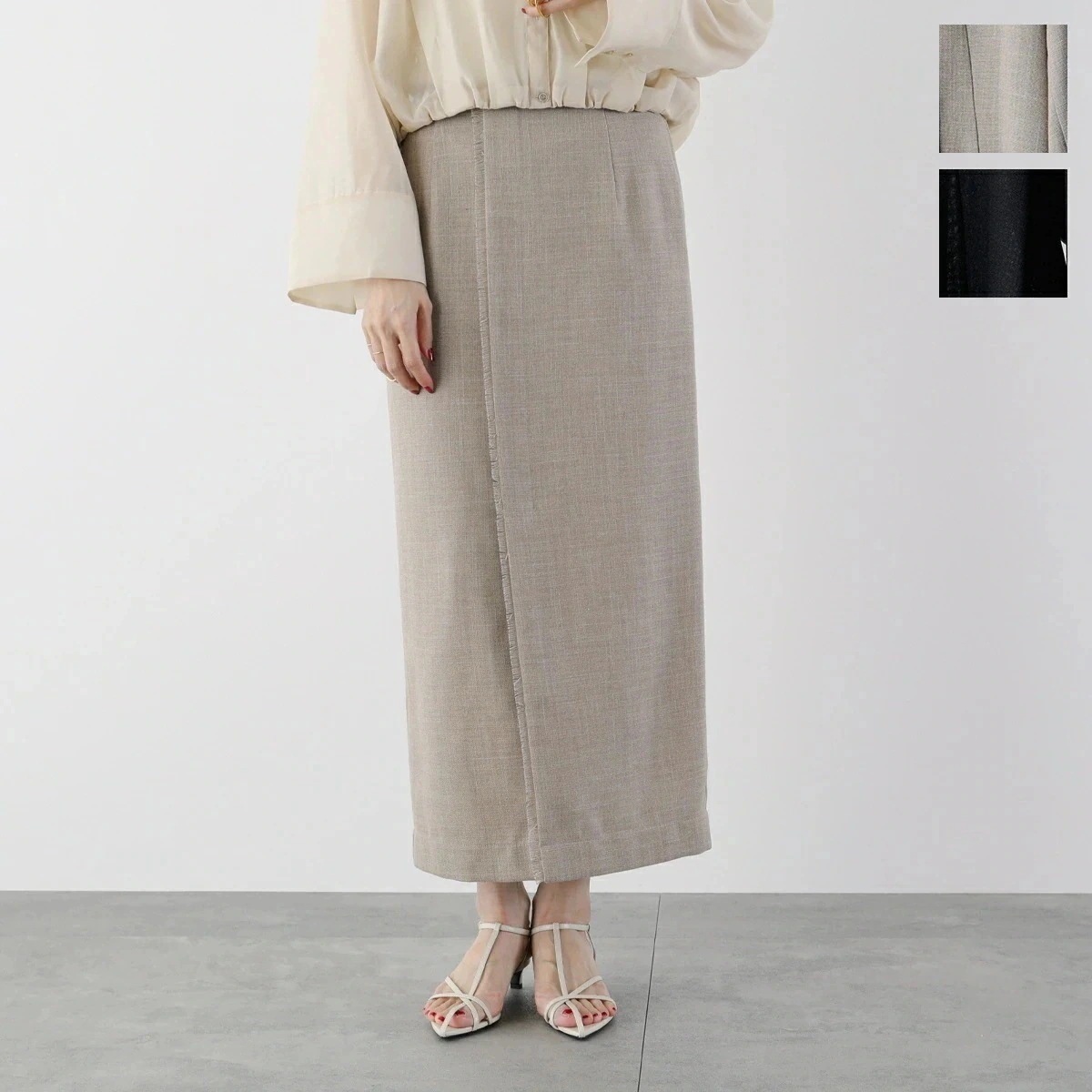 hwyl ヒュイル スカート 510-86000 レディース Iライン ストレート ラップ風 ロング丈 カラー2色