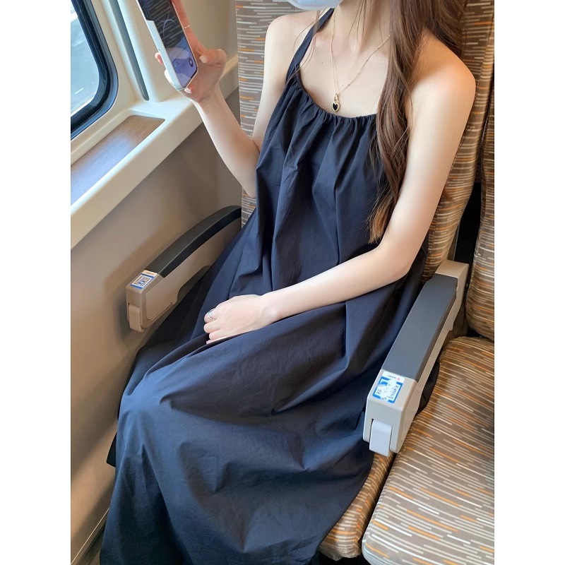 ネックホルター カバー カジュアル スタイル ドレス ワンピース ロング ロング丈 マキシ マキシ丈 袖なし ノースリーブ 襟なし きれいめ シンプル カジュアル 大人 上品 おしゃれ お洒落