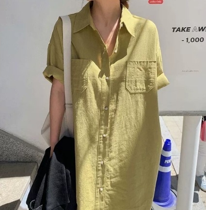 無地半袖シャツロング丈ワンピース 半袖 ロング丈 綿 普段使い リラックス かわいい 可愛い きれいめ シンプル カジュアル 上品 おしゃれ かっこいい レトロ アジアン エスニック 9,182円