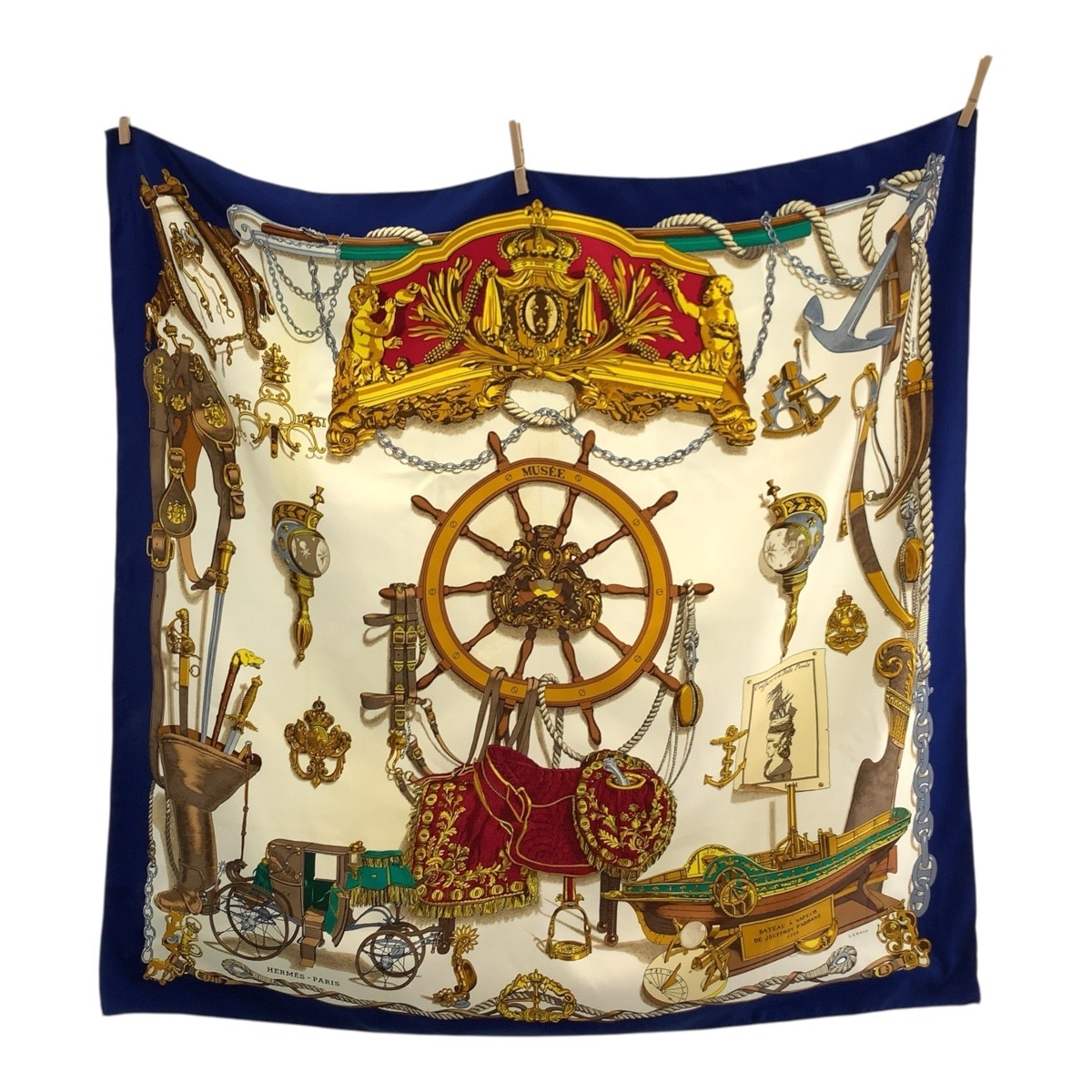 BATEAU A VAPEUR DE JOUFFROY DABBANS 1784 カレ90 ブルー マルチカラー シルク スカーフ 大判スカーフ レディース 503768