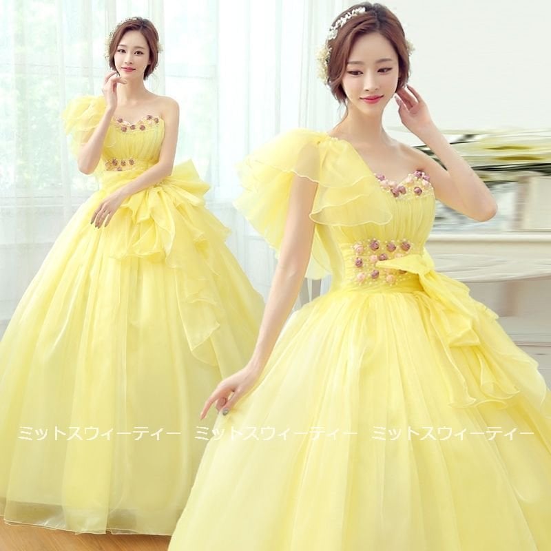 カラードレス 声楽ドレス 演奏会 安い 可愛い ロングドレス コンサート ワンショルダー 発表会 ブ