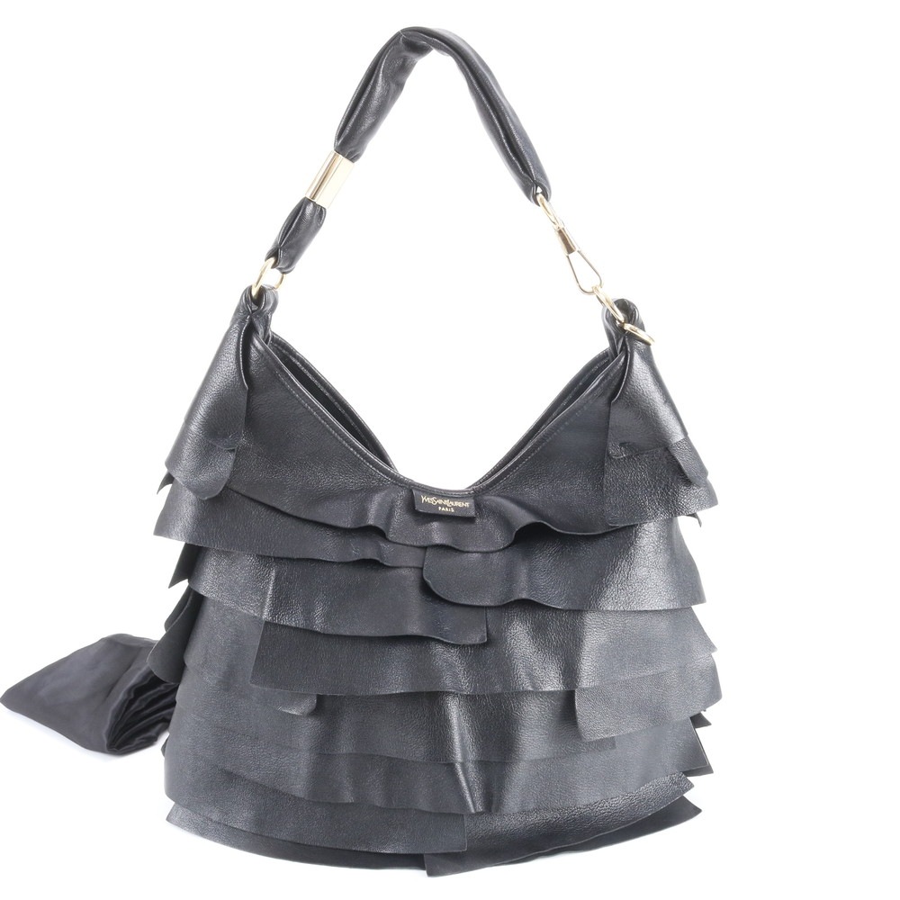 極美品 サントロペ YSL フリル レザー ショルダーバッグ 肩掛け トート ハンド レディース REE DZ42-5 中古