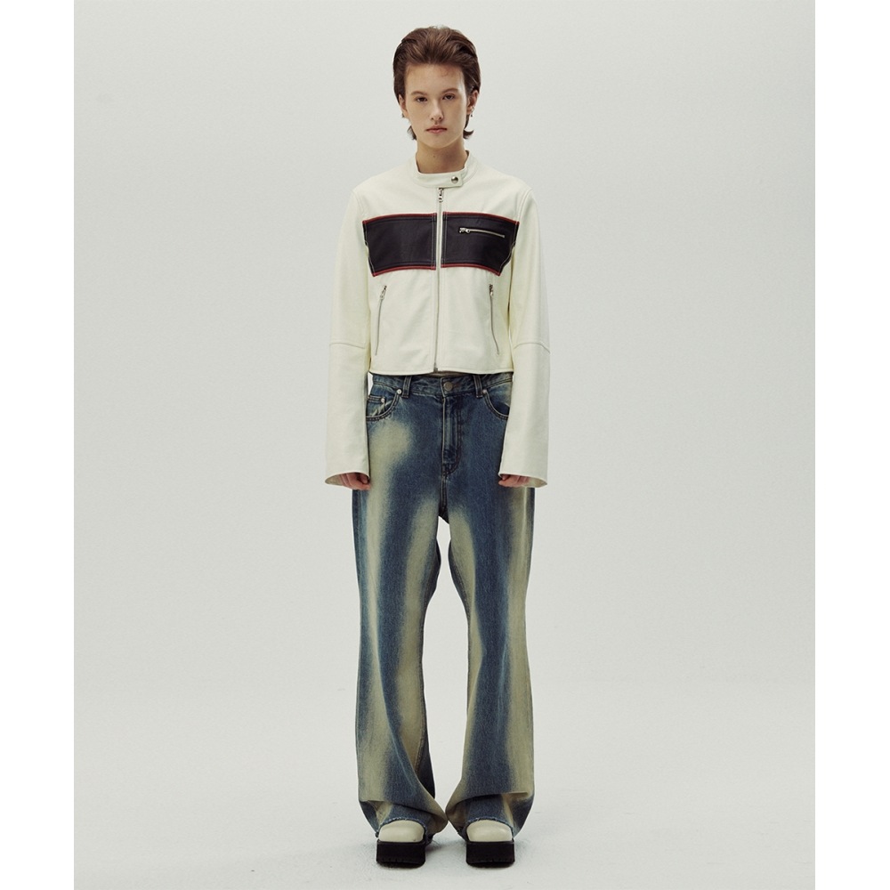 SINOON フェイクレザースリムバイカージャケット