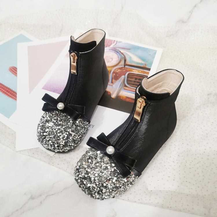 ベージュ3色シューズ子女の子ピンクブラックジュニアリボン付きフlォーマルシューズ21おしゃれなショートブーツキッズ1718192016