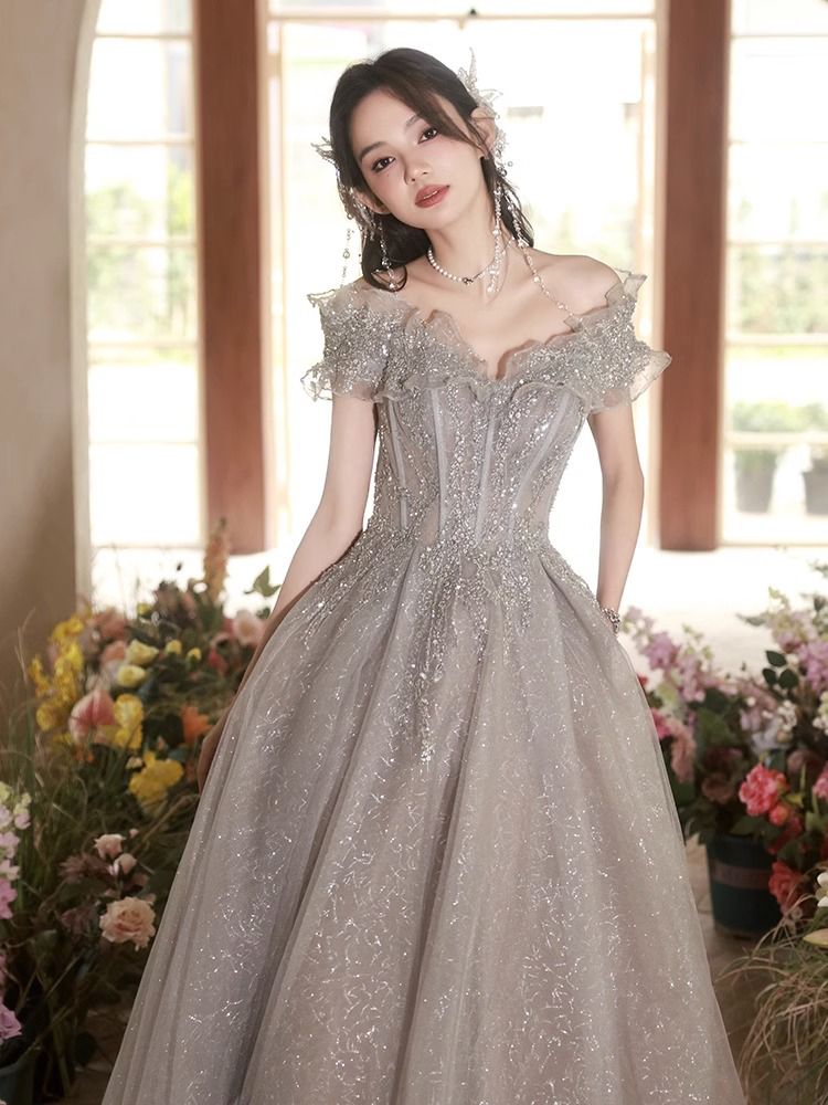 Hot!!!2024 春 ワンピース ふわっとフレアスカート ハイエンドイブニングレディース 結婚式 ドレス パーティードレス お呼ばれ 披露宴