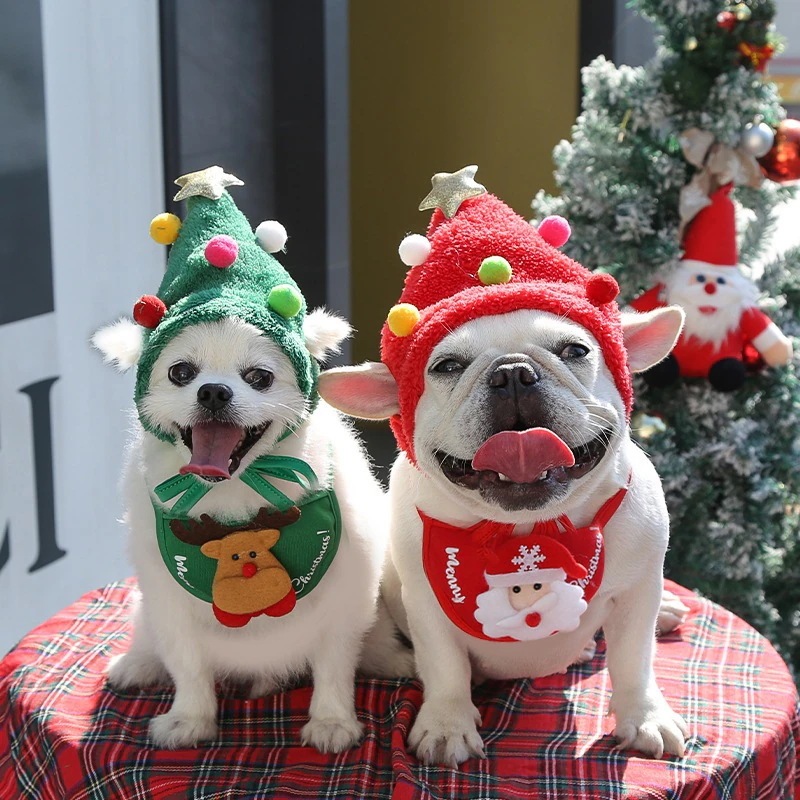 ペットのクリスマス帽子犬と猫のよだれかけテディフレンチブルドッグポメラニアンのよだれかけ秋と冬のペットの装飾