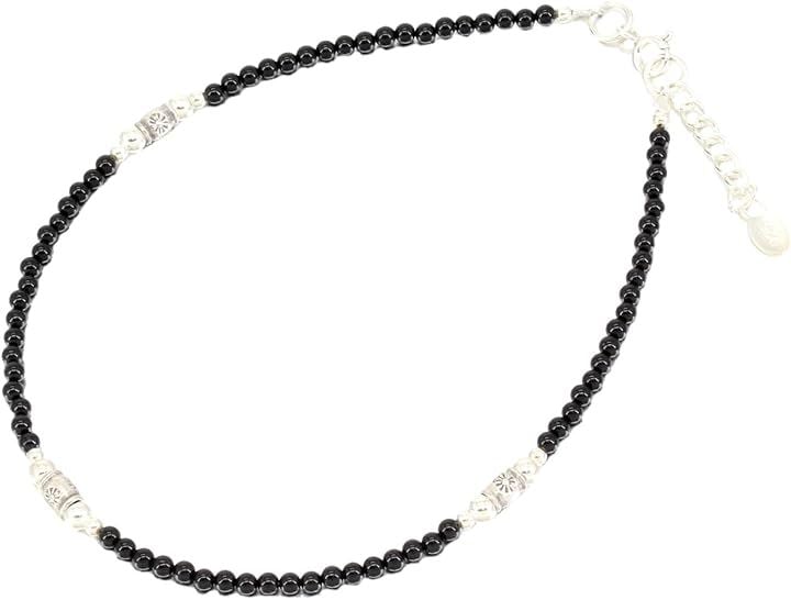 カレンシルバー アンクレット パワーストーン 天然石 ミサンガ 925 メンズ レディース(シルバー (ブラックオニキス), 23cm+2cm)