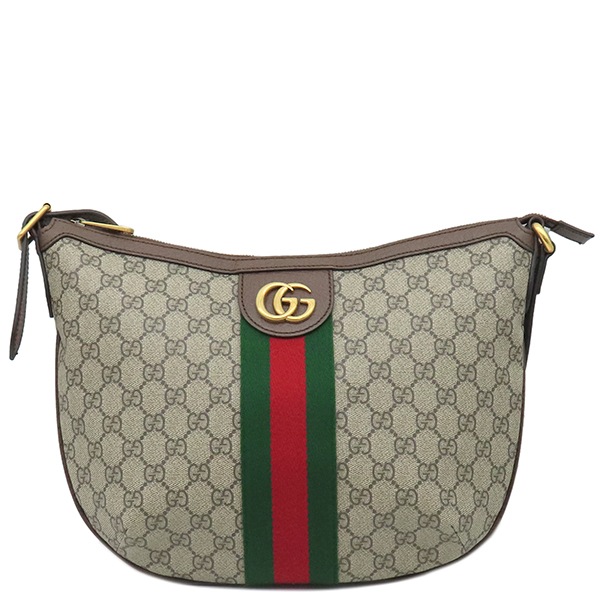 グッチ GUCCI ショルダーバッグ オフィディア GGスモールショルダーバッグ GGスプリームキャンバス レザー ベージュ×エボニー ゴールド金具 茶 名前刻印入り 598125【中古】
