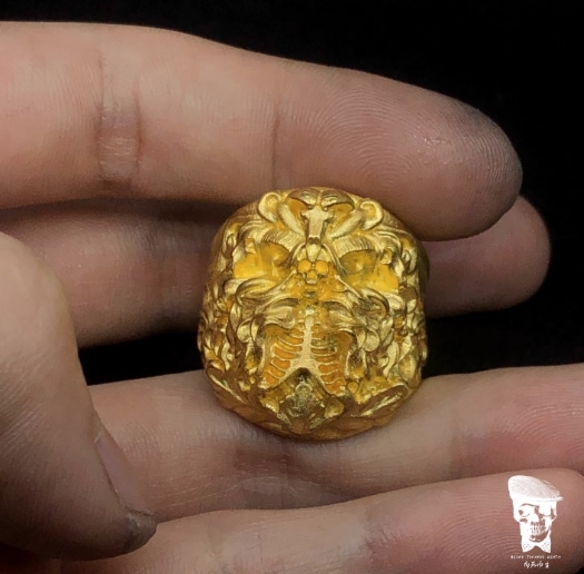 Born to the Dead オリジナルデザインダークバンシースケルトン 24 ピュアゴールドリング超高級ハンドメイドリング男女兼用