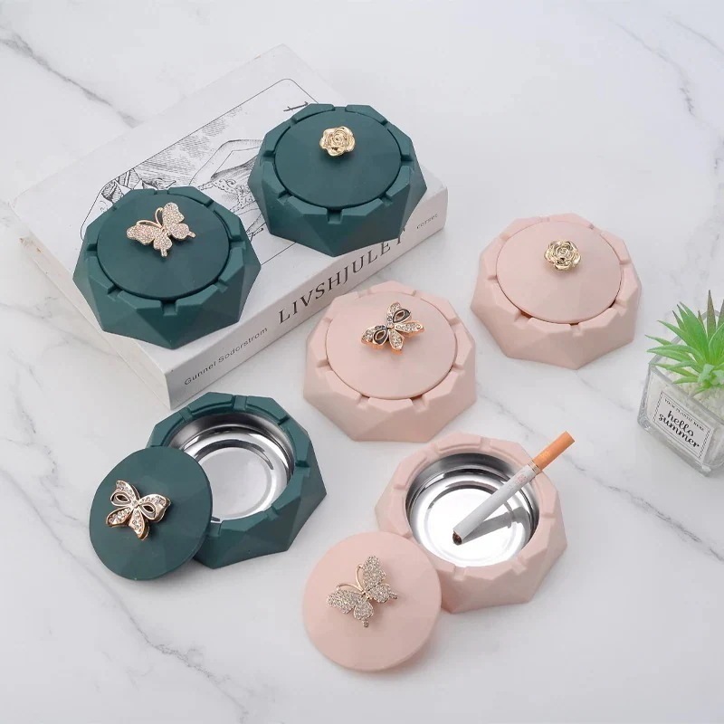 おしゃれな家庭用灰皿個性的なアイデアステンレス蓋付き飛灰防止リビング家庭用ホテル会所灰皿32