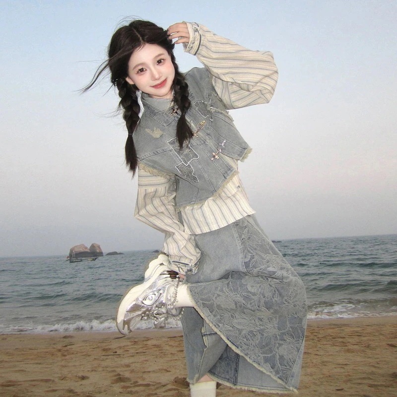 【送料無料】老け感・ウエスタン風・レトロ風・シャツ・ベスト・スカート・塩風スリーピース用スーツ