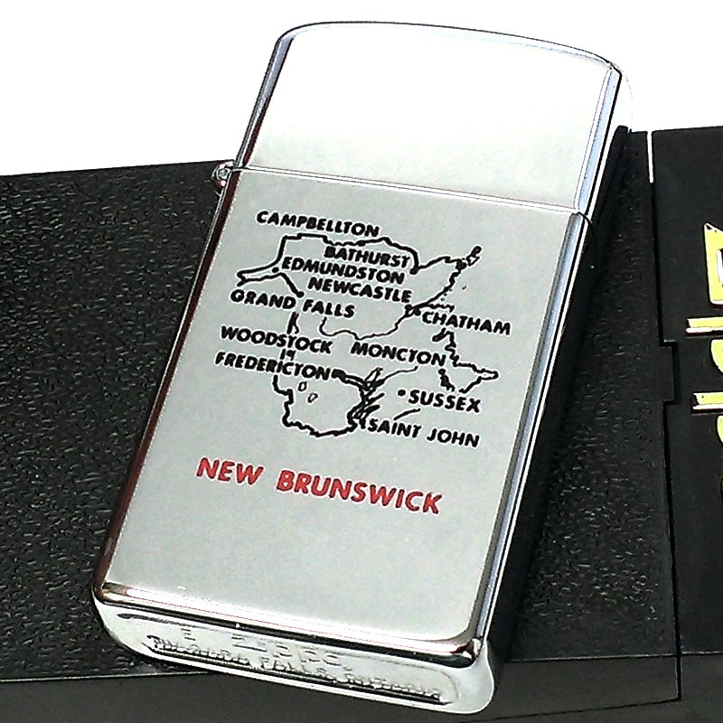 ZIPPO ライター スリム ジッポ カナダ製 1989年製 ニューブランズウィック 地図 オンタリオ製 ビンテージ レア 廃盤 かっこいい 未使用品 絶版 ヴィンテージ メンズ 珍しい シルバー