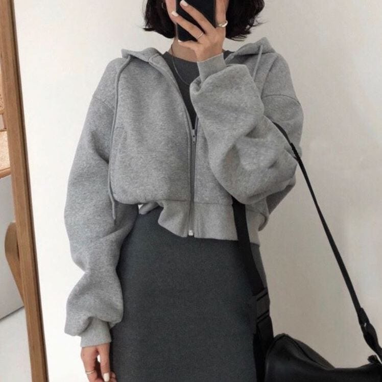 ジップアップ クロップド 羽織り トップス プルオーバー パーカー フーディー ショート丈 長袖 7,803円