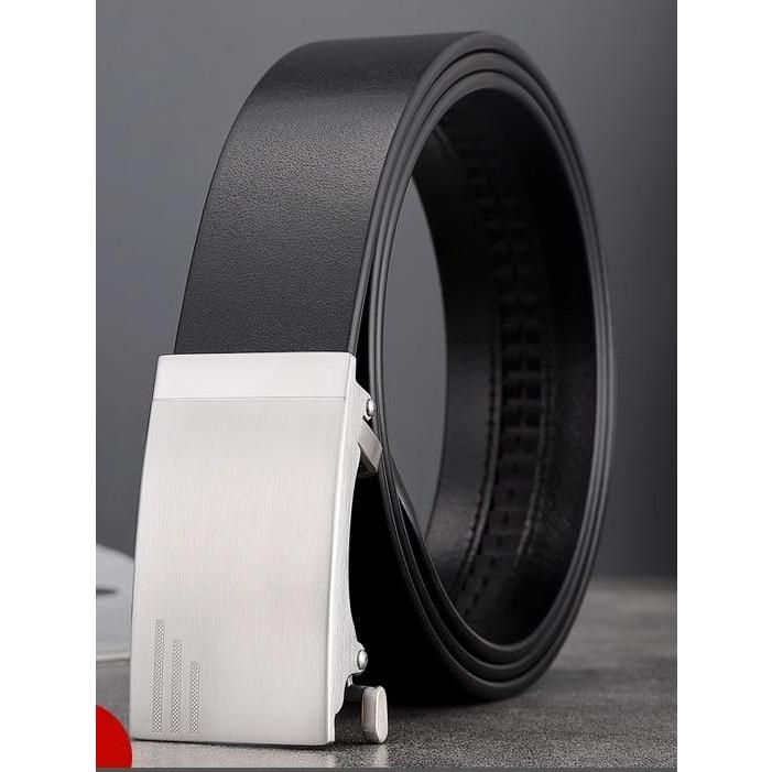ベルト メンズ シニア 大人 韓国 シングルループ 牛革 ステンレスチール 自動バックル 柔らかい ビジネス オフィス シンプル おしゃれ