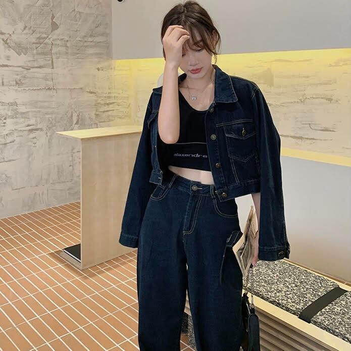 セットアップ ジャケット デニムジャケット 長袖 襟付き ボタン 前開き デニムパンツ ストレートパンツ スリム 細身 2点セット 上下セット かわいい 大人可愛い 大人かっこいい 大人女子 大人 お