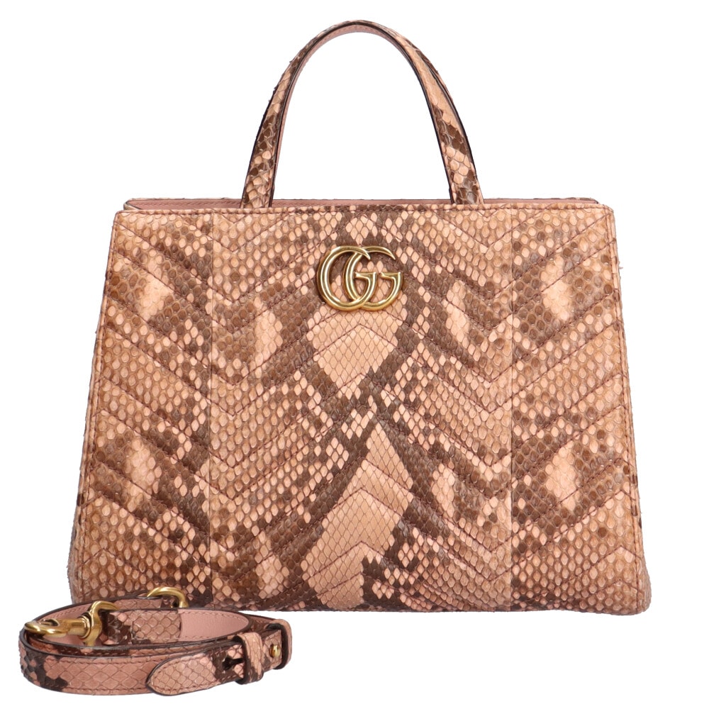 グッチ GGマーモント ショルダーバッグ パイソン 448054 000926 ピンク GUCCI 中古