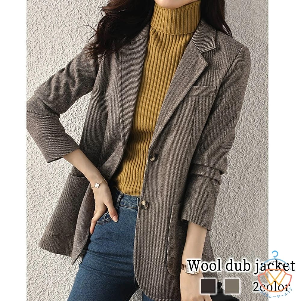 テーラードジャケット レディース ウールダブルジャケット ニット セーター 春 秋 ロング トップス コーデュロイ ステンカラー ブルゾン 厚手 テーラード ブランド 大きい 中綿 大きいサイズ ブレ
