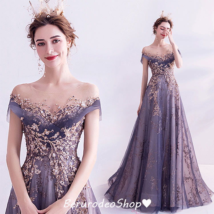 イブニングドレスパープルスパンコールキラキラドレス素敵キレイめ発表会ドレスロングドレス袖ありラインストーン高級感パーティードレス二次会ドレスお呼ばれドレス演奏会ドレスAライン編み上げk 8,439円